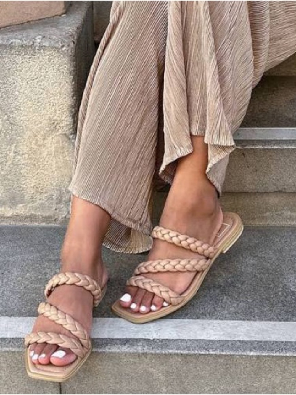 Dolce Vita IMAN Braided Triple-Strap Slide Sandals in Cafe Stella